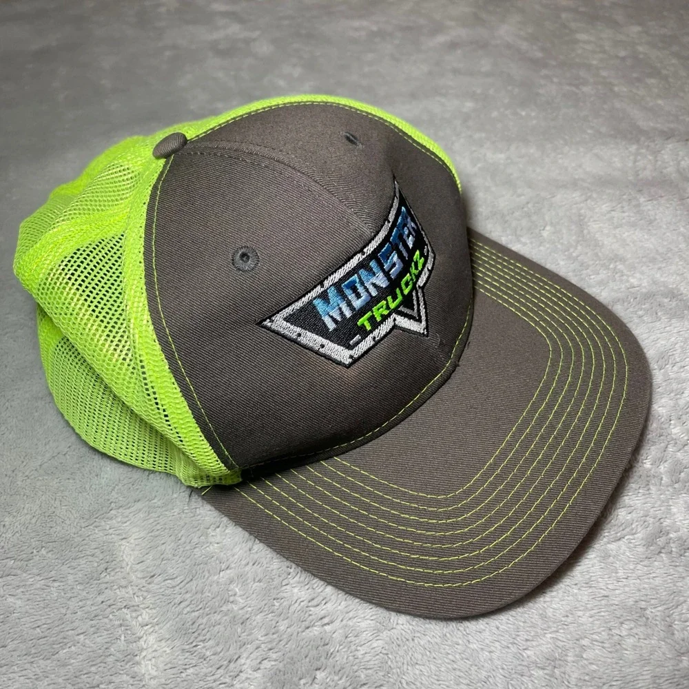 Vintage Y2K Monster Truckz Hat Mens Gray Green Snapback Mesh Trucker Cap Casual